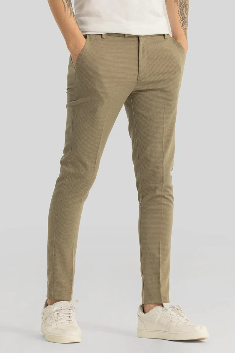 Snitch Khaki Yann Khaki Plain Slim Fit Trousers for Men | Best Price UAE